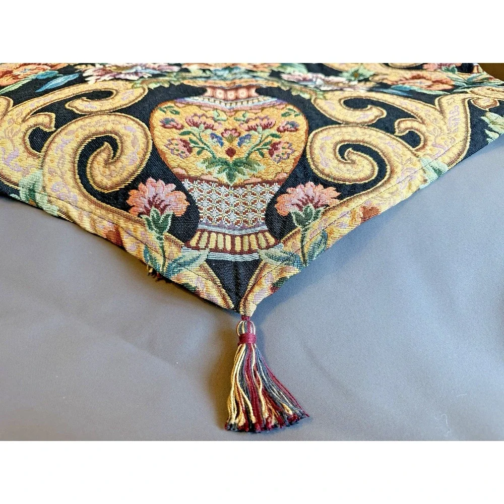 Set of 2 Vtg Tapestry Floral Grecian Tasseled  Window Valance‎ Granny Core 50x20